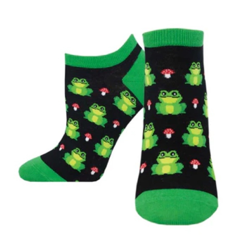 Socksmith Toadstool Peds Socks, Green/Black,
S/M, NWT 🐸 🍄 PLUS Bonus 🧦